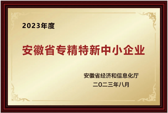 2023年獲得了安徽省“專精特新“中小企業(yè)榮譽(yù)稱號(hào)